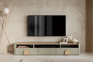 Comodă TV Amilio 200 cm cu sertare - eucalipt / stejar baltic dune / mânere stejar natur