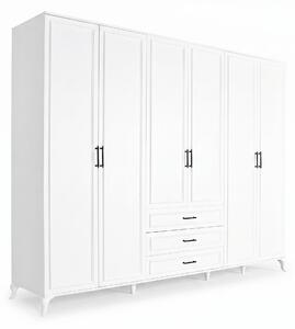 Dulap Haine Adore Country, 6 usi cu 3 sertare, Alb, 240x224x62 cm