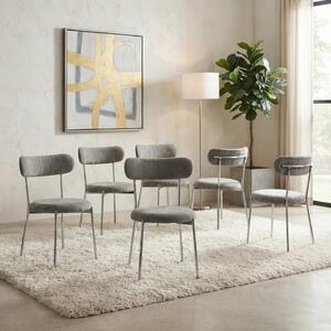 Set 6 Scaune Bucătărie Lana Gri, tapițate cu stofă boucle, picioare metalice crom, 83×53×43 cm