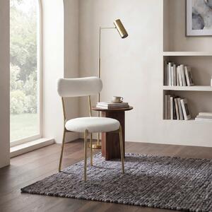 Scaun Bucătărie Lana Alb, tapițat cu stofă boucle, picioare metalice gold, 83×53×43 cm