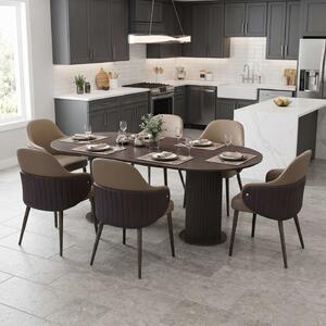 Set Masă Fixă Amara Slim Wenge cu 6 Scaune Riva Maro, Piele Sintetică, Picioare Metalice Negre, 180 × 90 × 75 cm