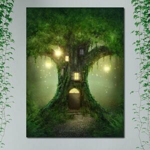 Tablou Canvas Premium, LuxCanva® K1000, Copacul Viselor, Casuta, Fermecata, Taram, Zane, Verde, Padure, Magie, Vise, Povesti, Fantezie, Spiridusi, Mistic, Camera Copii