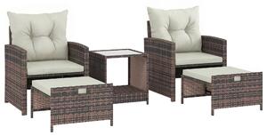 Outsunny Set de Mobilier de Grădină din Rattan 5 Piese, Set de Mobilier Exterior cu 2 Suporturi pentru Picioare, 2 Fotolii, Masă de Cafea cu 2 Niveluri, Perne, pentru Balcon, Terasă, Patio, Maro/Crem | Aosom Romania