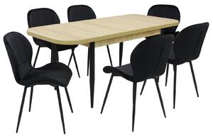 Set masă extensibilă Viena Stejar cu 6 Scaune Topaz Negru