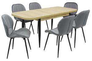 Set masă extensibilă Viena Stejar cu 6 Scaune Topaz Gri