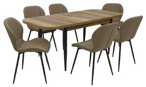 Set masă extensibilă Viena Nuc cu 6 Scaune Piele Topaz Capucino