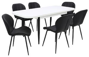 Set masă extensibilă Viena Albă cu 6 Scaune Piele Topaz Negru