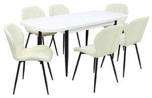 Set masă extensibilă Viena Albă cu 6 Scaune Piele Topaz Crem
