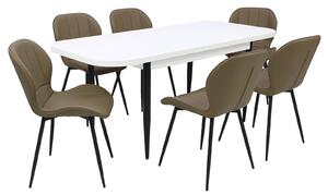 Set masă extensibilă Viena Albă cu 6 Scaune Piele Topaz Capucino