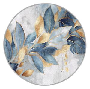 Covor albastru/auriu lavabil rotund ø 150 cm Golden Leaves – Mila Home