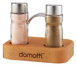 Set solnita si pipernita rotunde cu suport servetele, lemn, 3 piese, Temis