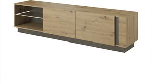 Comoda CITY RTV, stejar artisan/grafit gri, PAL melaminat/sticla, cu i