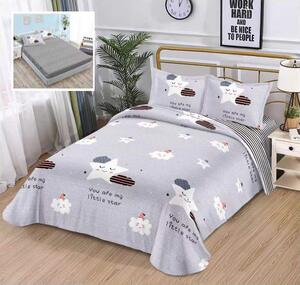 (1+1 GRATIS) Lenjerie de pat DUBLU (cearsaf cu ELASTIC), model cu 2 FETE, cu 4 PIESE din BUMBAC SATINAT SUPERIOR (cod SE-5)