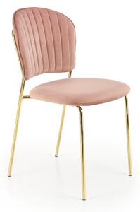 Scaun dining/bucatarie, stil glamour, catifea roz, cadru otel cromat auriu, 47x56x85x49 cm