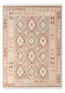 Covor albastru deschis-bej reversibil, țesut manual din lână 160x230 cm Kamal Dune – Nouristan