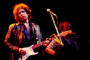 Fotografie Writer composer Bob Dylan at a concert in the early 1980s