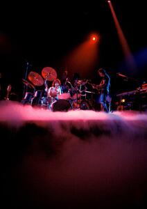 Fotografie February 1977: concert of rock band Pink Floyd at the Paris Pavilion: Nick Mason drummer and bassist Roger Waters