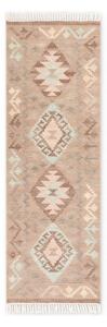 Covor tip traversă albastru deschis-bej reversibil, țesut manual din lână 60x190 cm Kamal Dune – Nouristan