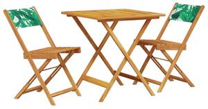 Set mobilier bistro, 3 piese, textil model frunze/lemn masiv