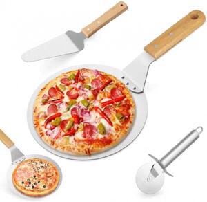 Set de 3 ustensile pentru pizza Aukiita, otel inoxidabil/lemn, argintiu/natur