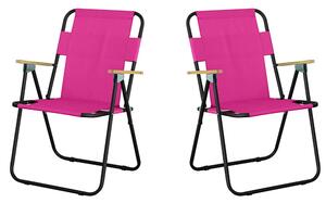 Set 2 scaune camping pliant cu cotiere, structura metalica, roz