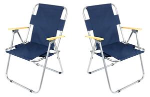 Set 2 scaune camping pliant cu cotiere, structura metalica, albastru