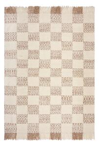 Covor crem/în culoare naturală țesut manual din amestesc de lână 200x300 cm Eric Checkboard – Flair Rugs