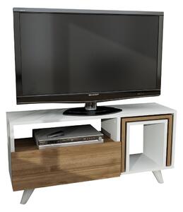 Comoda TV Novella K2, din PAL melaminat, alb/nuc, 90x30x51 cm