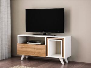 Comoda TV Novella K2, din PAL melaminat, alb/nuc, 90x30x51 cm