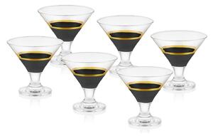 Set 6 cupe pentru inghetata GLW0005, negru/auriu, sticla 100%, 9x8x8 c