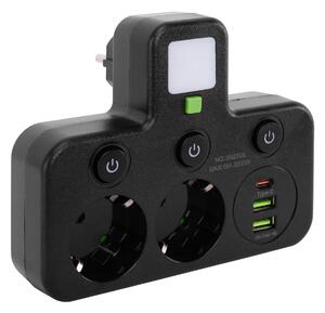 Toolight Toolight, JNH017, prelungitor cu 2 prize + 2× USB-A + USB-C cu lumină LED, negru, OSW-56308