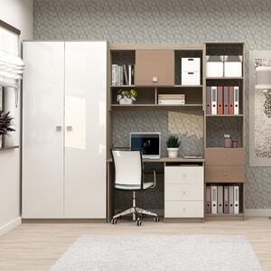 Ansamblu birou MODUS 3, PAL Oak, MDF Alb, Cappuccino Gloss