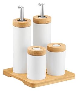 Set recipiente condimente, tava patrata, 5 piese, alb mat, Natural