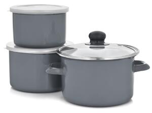Set vase emailate cu capac, 6 piese, gri, Emalia Olkusz