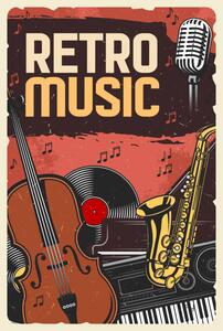 Poster de artă Retro music poster, instruments and vinyl, seamartini, (26.7 x 40 cm)