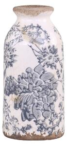Vaza Vintage Leaves din ceramica, alb antichizat, 8x16 cm