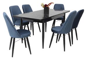 Set masă extensibilă Aris Negru Marmorat cu 6 scaune Minerva Turcoaz