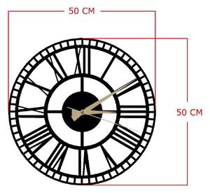 Ceas de perete Roman Clock 2, metal, negru, 50x50 cm