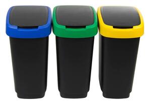 Coșuri de gunoi negre 3 buc. pentru reciclat din plastic reciclat 25 l Twist – Rotho