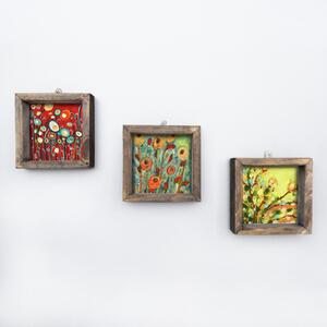 Set 3 Tablouri UKZM018, lemn de pin, multicolor-imprimeu floral, 15x15