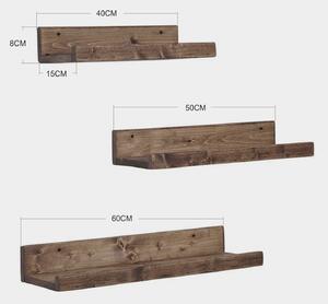 Set Rafturi AA104, 3 bucati, 100% lemn de molid, 60x8x15 cm