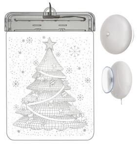Ornament Craciun LED, vitraliu brad 3D pentru fereastra, 6 LED-uri alb cald, 17x11,5x1,5 cm