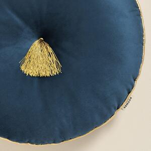 Pernă decorativă rotundă din velur albastru elegant cu diametrul de 45 cm