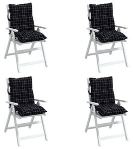 Perne scaun cu spătar mic, 4 buc., negru carouri, textil oxford