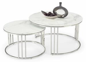 Set de măsuțe de cafea Houston 1503Marmură albă, Argint, 5cm, Sticlă călită, Rotund, Asamblate parțial