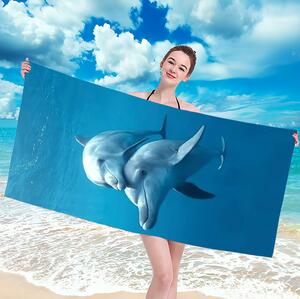Prosop de plajă albastru cu delfini Lățime: 100 cm | Lungime: 180 cm