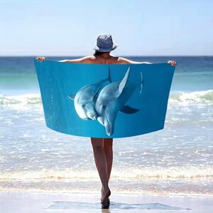 Prosop de plajă albastru cu delfini Lățime: 100 cm | Lungime: 180 cm