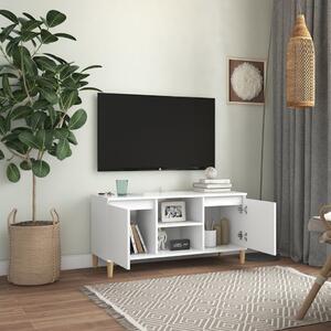 Comodă TV cu picioare din lemn masiv, alb, 103,5x35x50 cm
