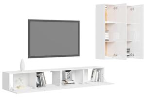 Set de dulapuri TV, 4 piese, alb extralucios, lemn prelucrat