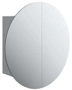 Dulap de baie cu oglindă rotundă și LED, gri, 40x40x17,5 cm